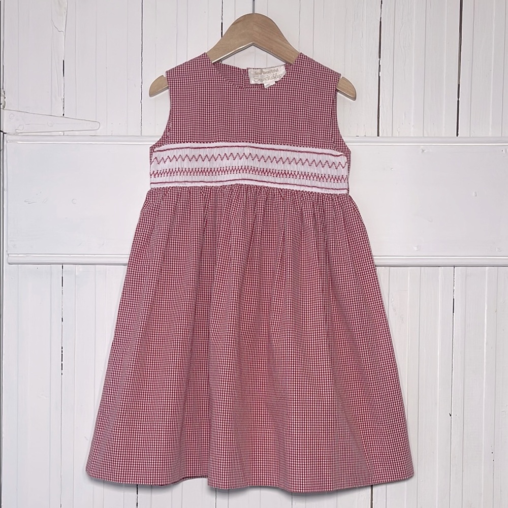 HAND SMOCKED EUC Classic Red Gingham Heirloom Dress
